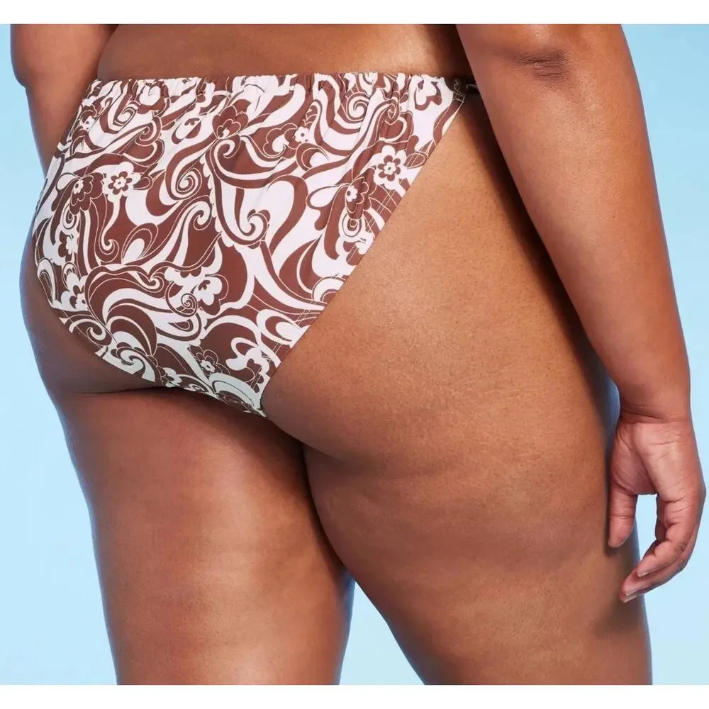 Wild Fable Low Rise High Leg Side Tie Brown Cheeky Bikini Swim Bottom 3X 24-26